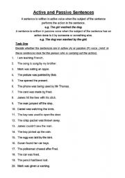 English Worksheet: Active and Passive Exercises