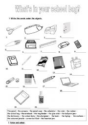 English Worksheet: Whats in your school bag?