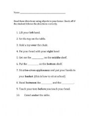 English Worksheet: Following directions