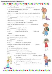 English Worksheet: present perfect simple vs continuous