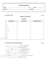 English Worksheet: Grammar Test - Present Continuous