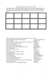 English Worksheet: adjectives of personality bingo game