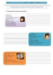 English Worksheet: Writing about name, surname, age...