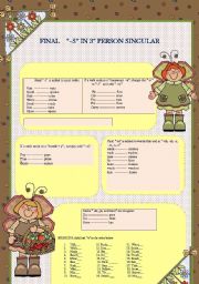 English Worksheet: FINAL SPELLING OF -S IN 3RD PERSIN SINGULAR