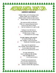 English Worksheet: MOTHER EARTH DO NOT CRY