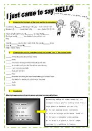 English Worksheet: I just came to say hello