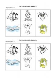 English worksheet: Find a person who is afraid of ... 