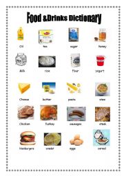 English Worksheet: food and dinkds dictionary