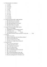 English Worksheet: date, cardinal and ordinal number
