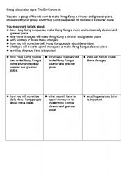English Worksheet: Group discussion topic about the environment