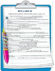 English Worksheet: MUST VS HAVE TO