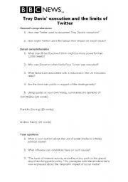 English Worksheet: Reading: Troy Davis execution and Twitter