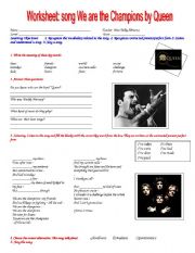 English Worksheet: worksheet: song we are the champions by queen