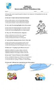 English Worksheet: direct and indirect speech / prepositions of time