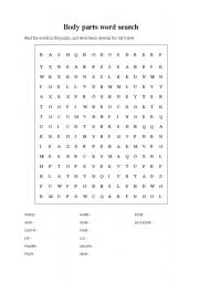 English worksheet: Body parts word search