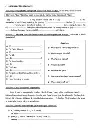 English Worksheet: language for beginners