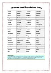 English Worksheet: Advanced Level Description Game