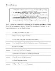 English Worksheet: Types of Sentences