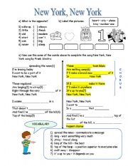 New York, New York song with exercises, vocabulary and answer key