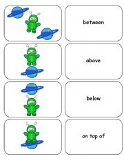 English Worksheet: Where is the Alien Astronaut Preposition Dominoes and Memory Cards Part  2 of  2.