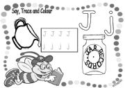 English Worksheet: say trace and color j-k-l