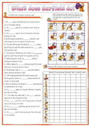 English Worksheet: Present simple with Garfield activities, time and days of the week