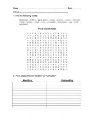 English Worksheet: FAST FOOD vs HEALTHY FOOD