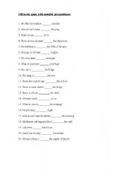 English worksheet: Prepositions of time and place 