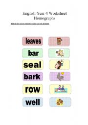 English Worksheet: homographs worksheet