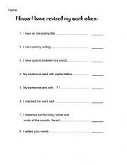 English worksheet: Revision Checklist for Writing