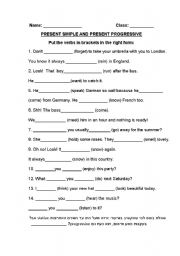 English Worksheet: Present Simple and Present Progressive