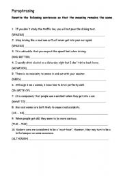 English worksheet: Paraphrasing sentences about driving styles