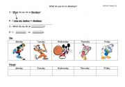 English Worksheet: Actions - What do you do on [Monday]? (Sports)