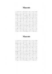 English Worksheet: Mascots - A wordsearch