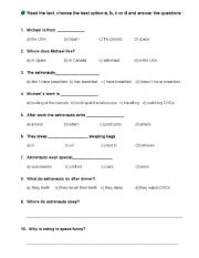 English worksheet: Reading Life in Space