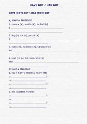 English worksheet: HAVE GOT & HAS GOT (plus SOME/ANY)