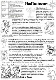 English Worksheet: HALLOWEEN origin history traditions and after-reading activities