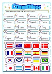 English Worksheet:  Matching Countries (their pictures and names)
