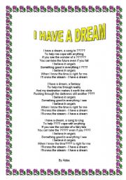 English Worksheet: ABBA - I have a dream