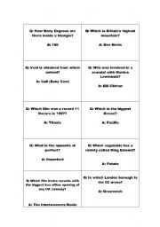 English worksheet: General Knowledge quiz cards