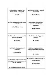 English Worksheet: General Knowledge quiz cards