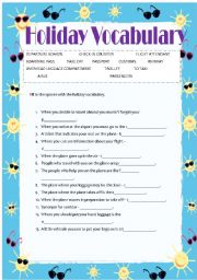 English Worksheet: Holiday Vocabulary