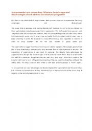 English Worksheet: a supremarket or a corner shop