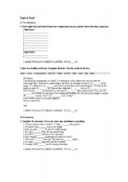 English Worksheet: exam 1th course