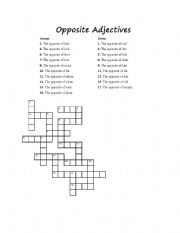 English Worksheet: oPPOSITE aDJECTIVES cROSSWORD