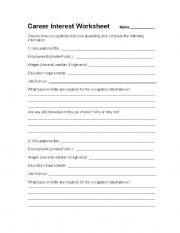 English worksheet: Career Interest Worksheet