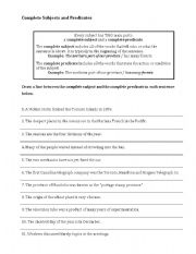 English Worksheet: Complete Subjects and Predicates