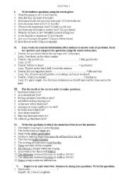 English Worksheet: Grammar test of questions