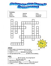 English Worksheet: Going tothe beach crossword