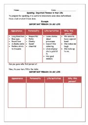 English Worksheet: Speaking: An Important Person